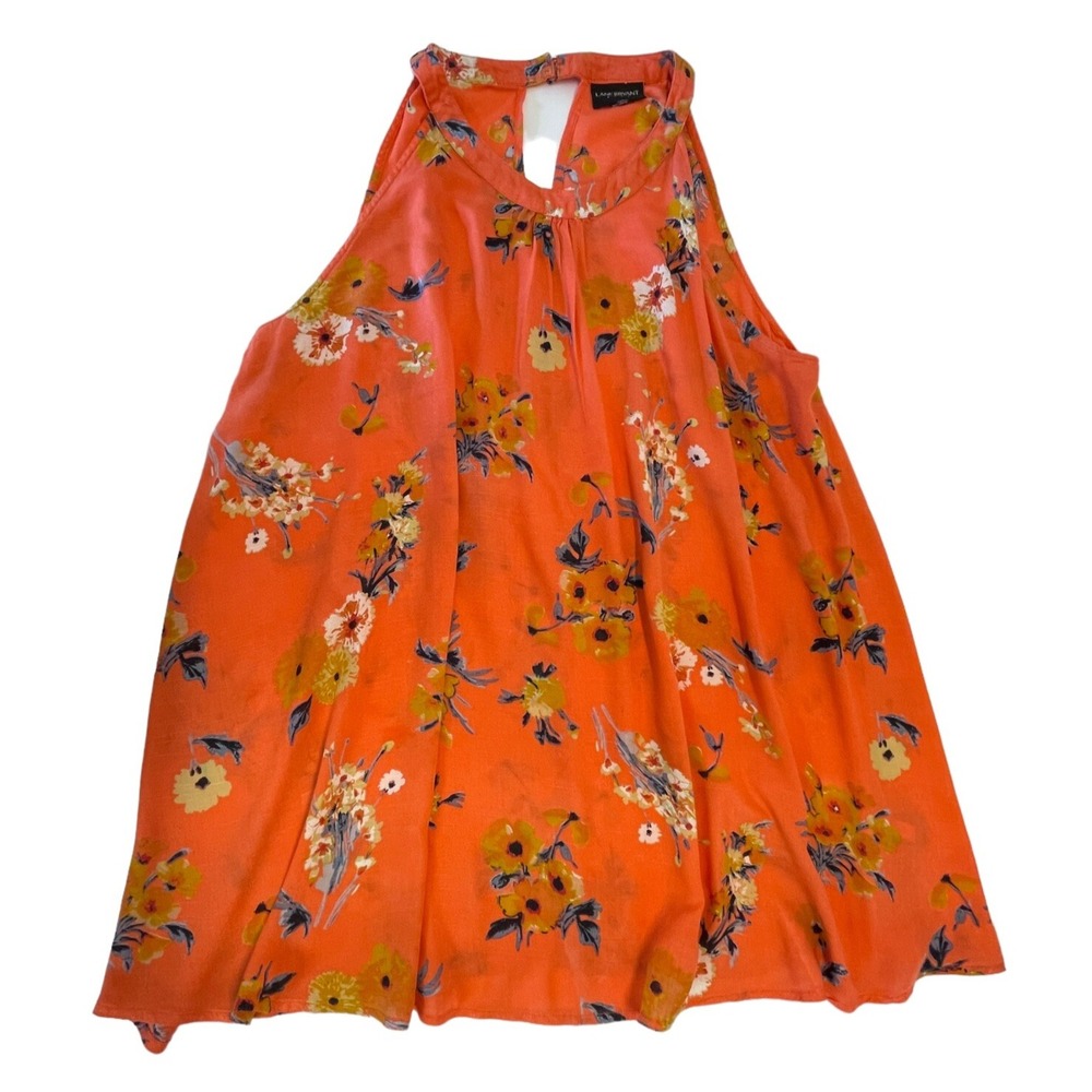 Lane Bryant‎ Womens Sleeveless Top 18 Orange Floral High Neck Sheer Flowy Rayon